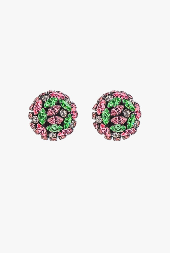 Boucles d'oreilles en strass brillant rose et vert - outlet fantaisie