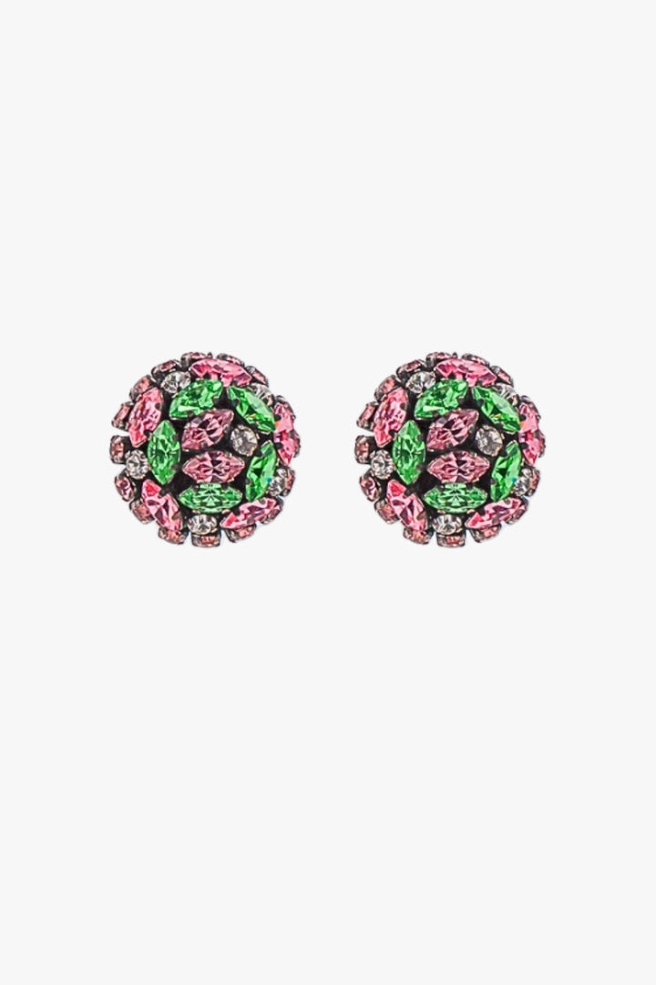 Boucles d'oreilles en strass brillant rose et vert - outlet fantaisie