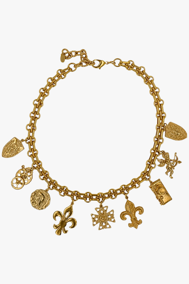 Or collier doré femme fantaisie breloques vintage de collection chaîne