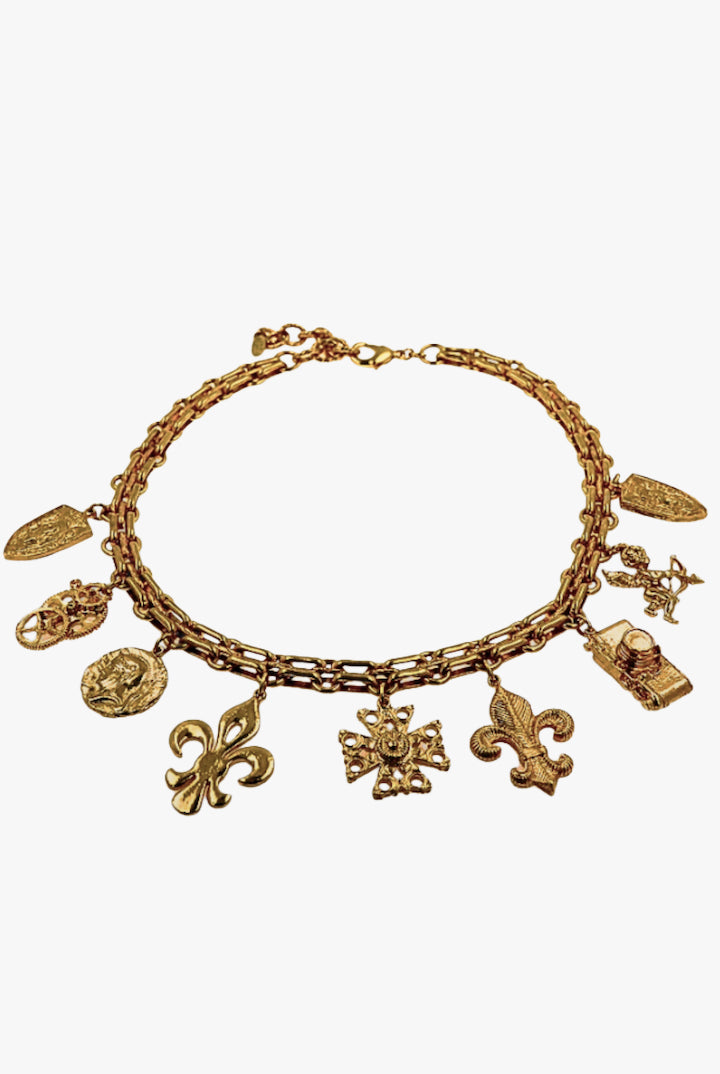 Collier doré femme bijou fantaisie breloques vintage