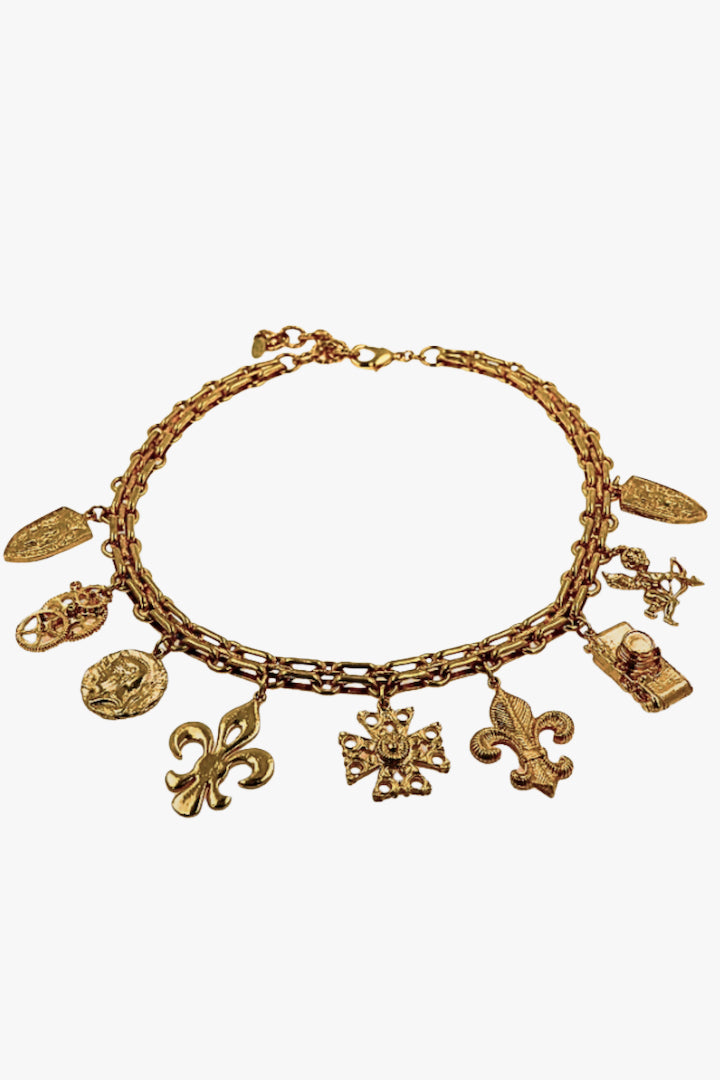 Collier doré femme bijou fantaisie breloques vintage