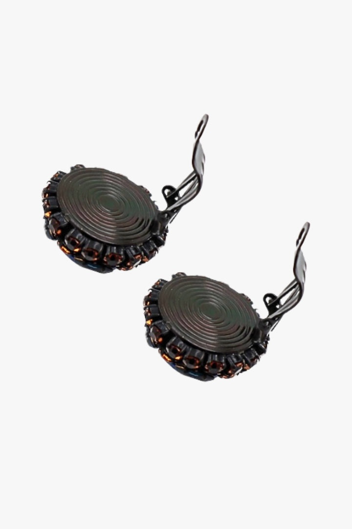 Boucles d'oreilles en strass bleu et orange fermoir clip