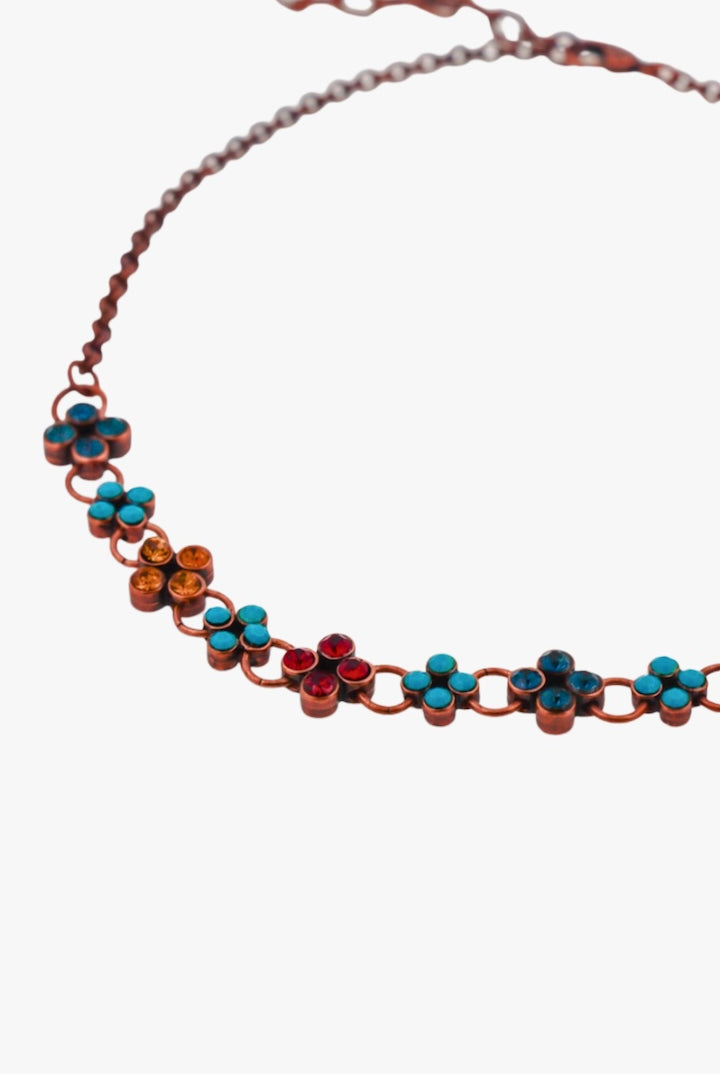 Collier ras de cou avec fleur colorés bleu orange rouge turquoise