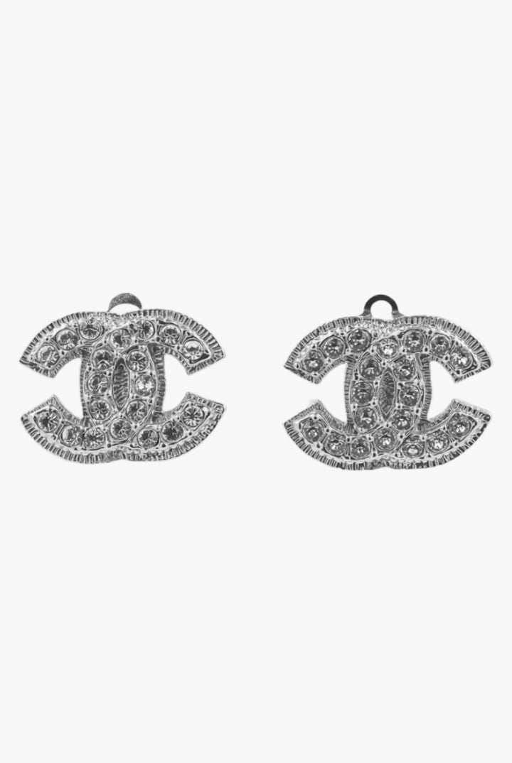 Boucles d'oreilles cabochon Chanel ornée de strass vintage argent