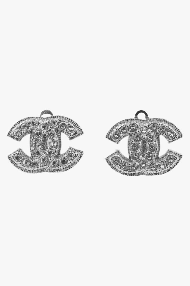 Boucles d'oreilles cabochon Chanel ornée de strass vintage argent