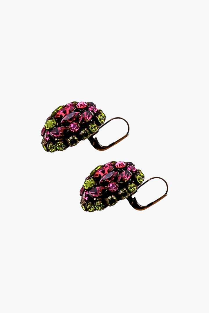 Boucles d'oreilles en strass dormeuse rose et verte - vintage collection outlet