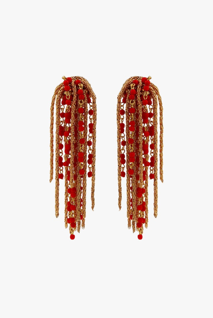 boucles d'oreilles Gonzague dorées perle rouge bijou fait main