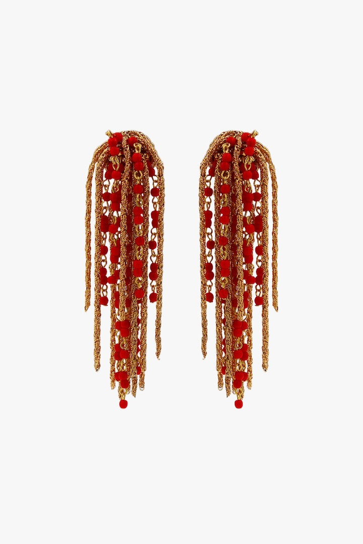 boucles d'oreilles Gonzague dorées perle rouge bijou fait main