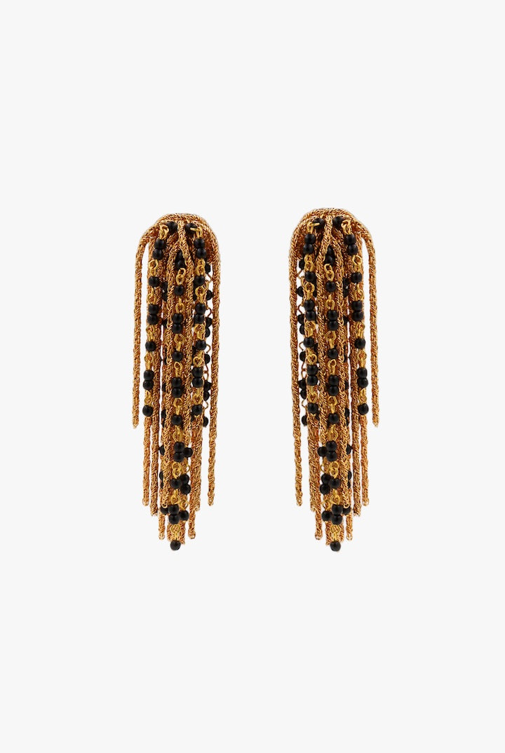 boucles d'oreilles dorées longues Gonzague perles noires bijou fait main