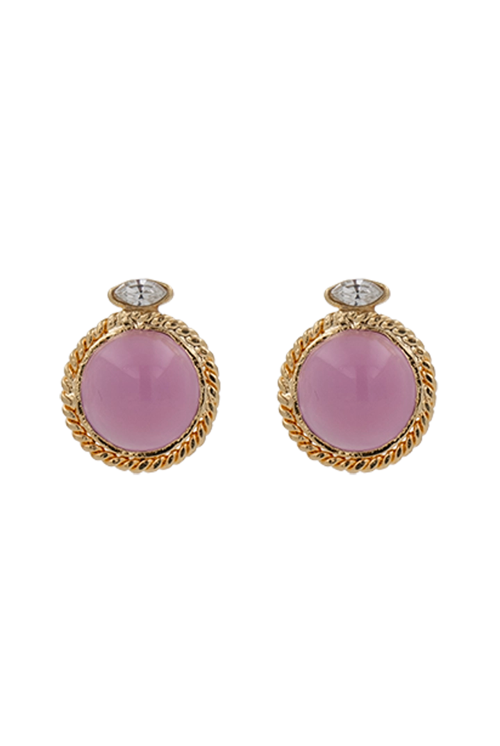 Boucles d'Oreilles ronde en pâte de verre rose - fermoir clip
