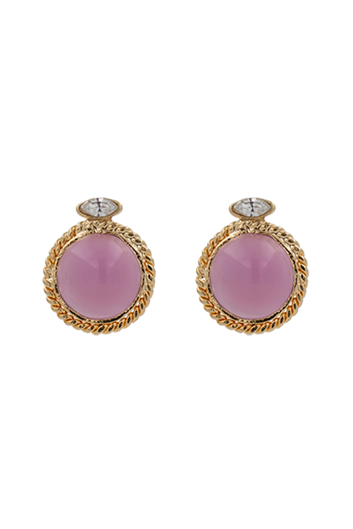 Boucles d'Oreilles ronde en pâte de verre rose - fermoir clip