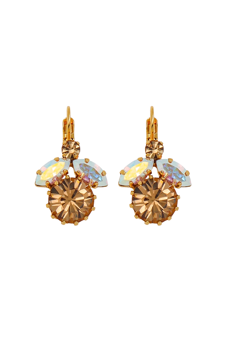 Boucles d'Oreilles en strass dorée et fermoir oreilles percées - bijou fabriqué en france