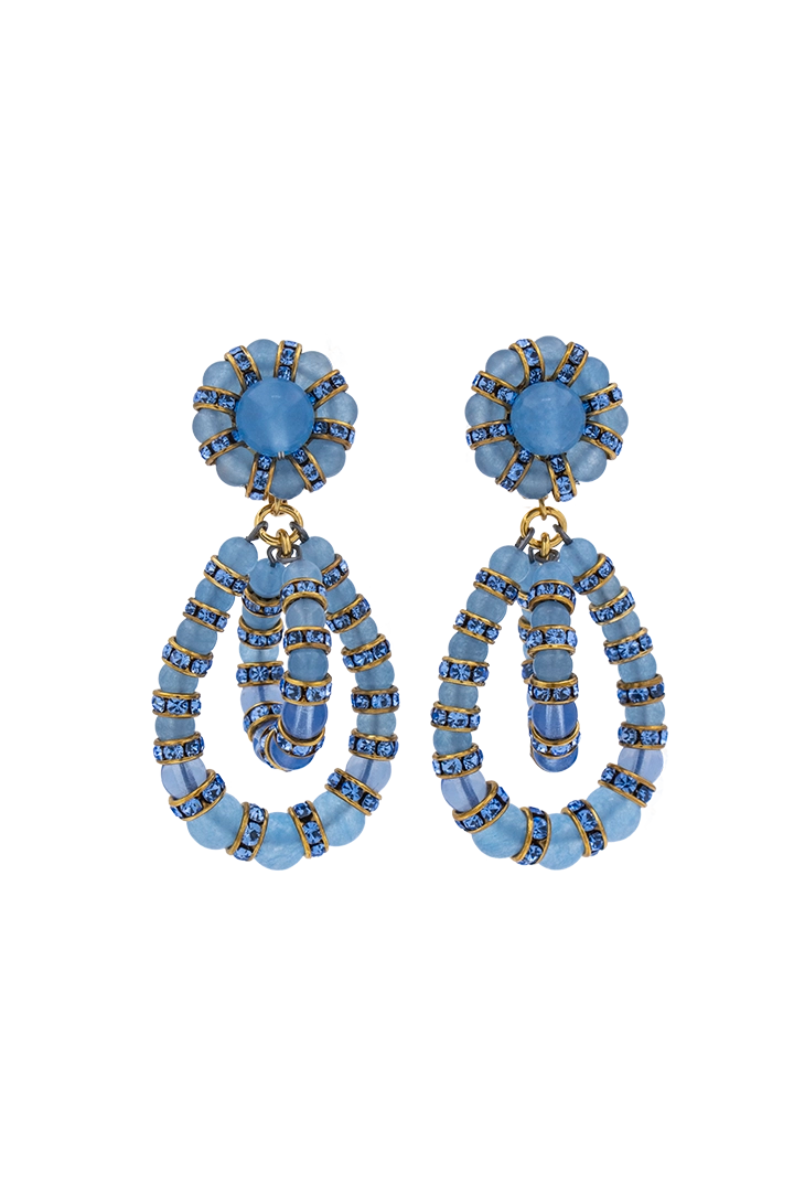 Boucles d'oreilles small lolita fermoir clip strass et perles bleu calcédoine