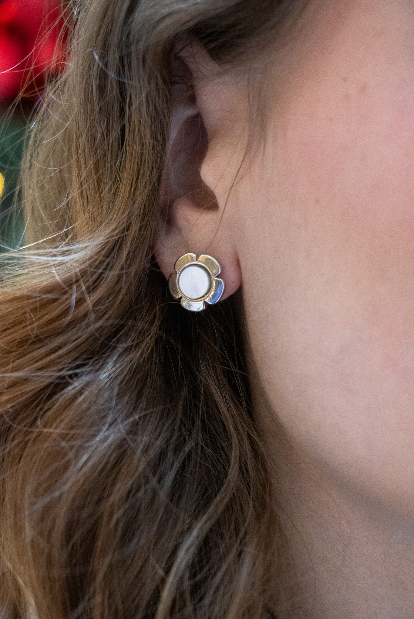 Boucles d'oreilles étoile agentée centre nacrée idée cadeau de noel