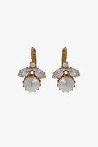 Boucles d'oreilles pendantes en forme d'abeille en strass et perles blanches - cabochon dorée - Pour les oreilles percés