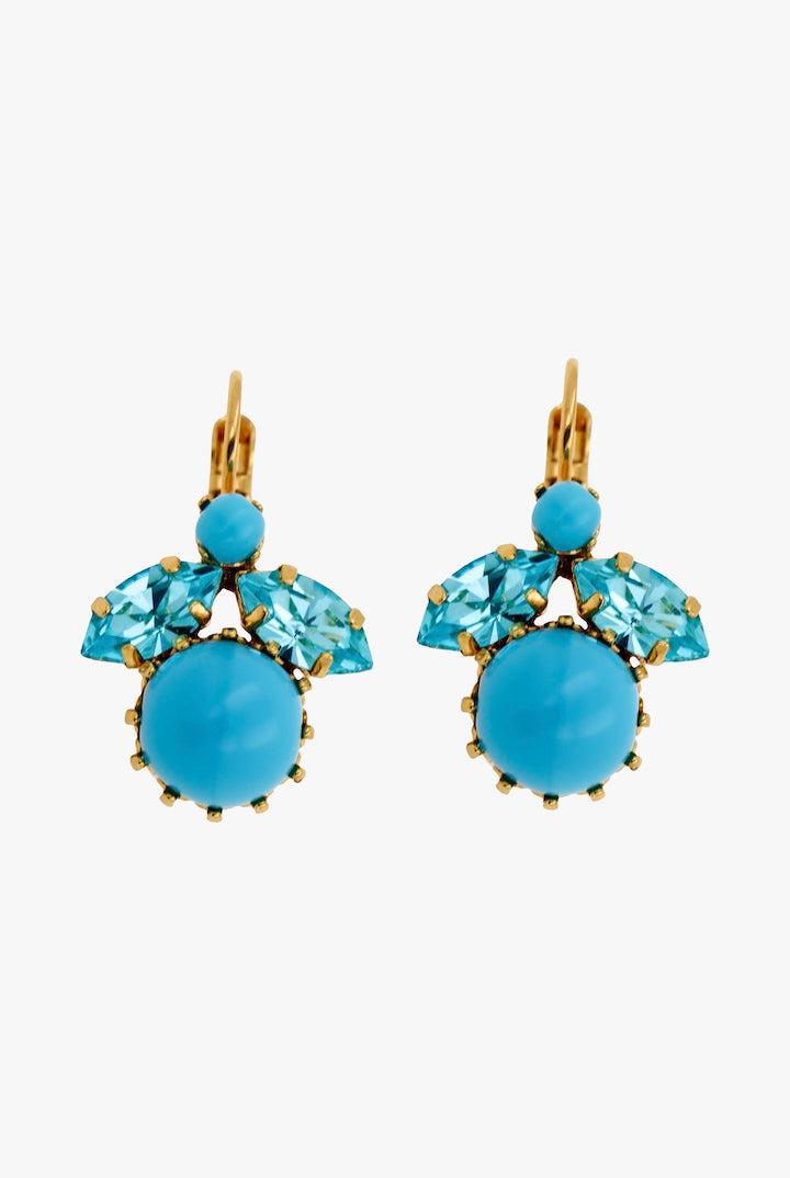 Boucle d'oreilles en forme d'abeille en strass et perles bleu turquoise brillant - bijou fait main en france