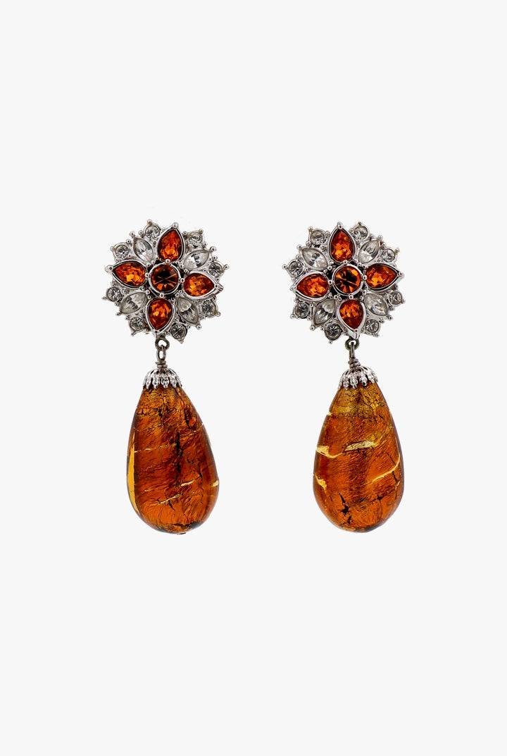 Boucles d'oreilles Pendantes fermoir clip argentée et perles de venise Topaze - Françoise Montague collection