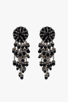 Boucles d'oreilles noires et argentéespendantes fermoir clip en perles et strass - Handmade