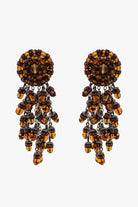 Boucles d'oreilles marron noisette pendantes fermoir clip en perles et strass- handmade
