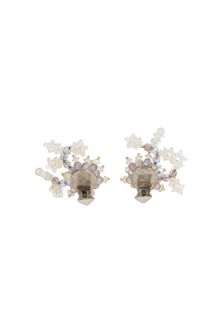 Boucles d'oreilles vintage des années 1960 en forme de flocons en perles cristal effet aurore boréale - bijou fantaisie de luxe