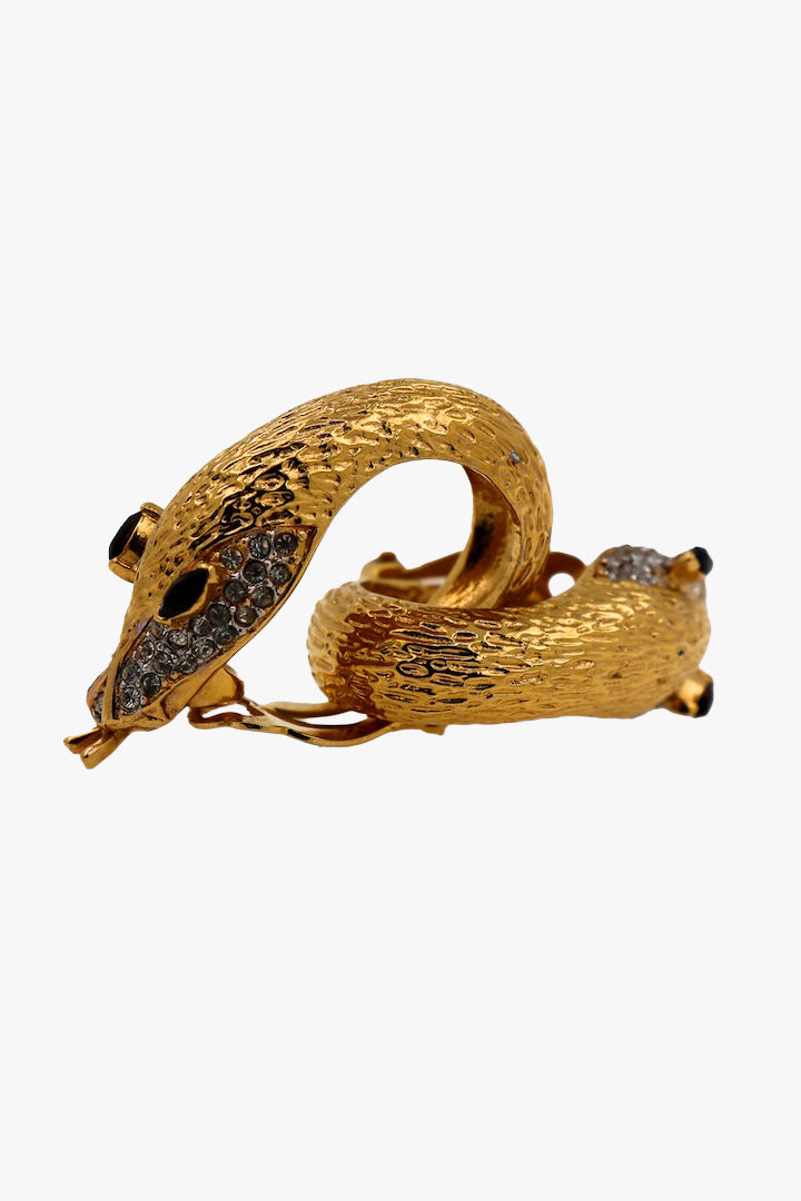 Boucles d'oreilles en forme de serpent vintage doré - fermoir clip - bijou de luxe