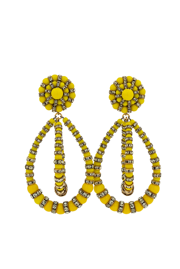 Boucles d'Orielles Lolita L large jaune et strass viel or jaune