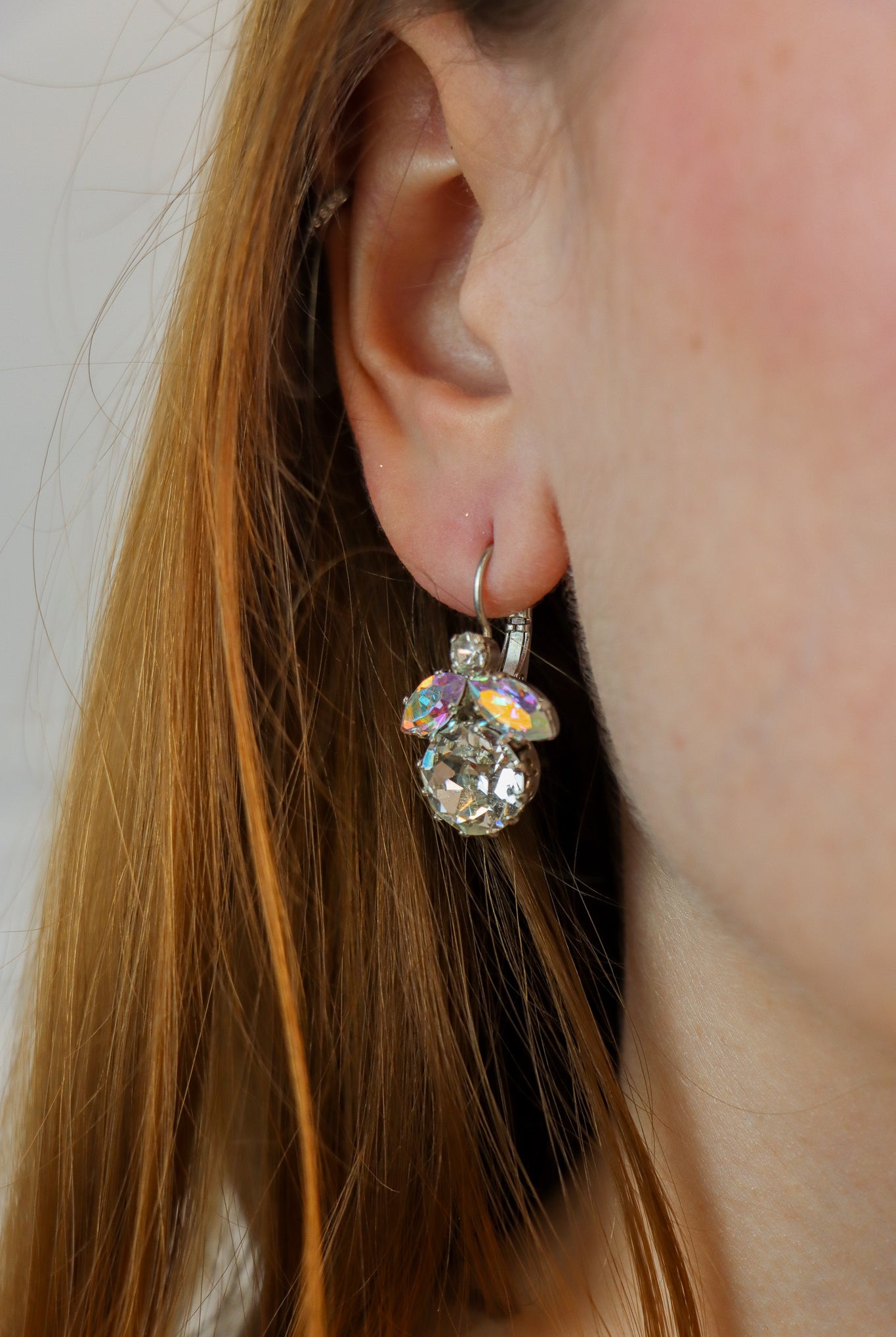Boucles d'oreilles fermoir oreilles percées en strass - Bijou fantaisie de luxe