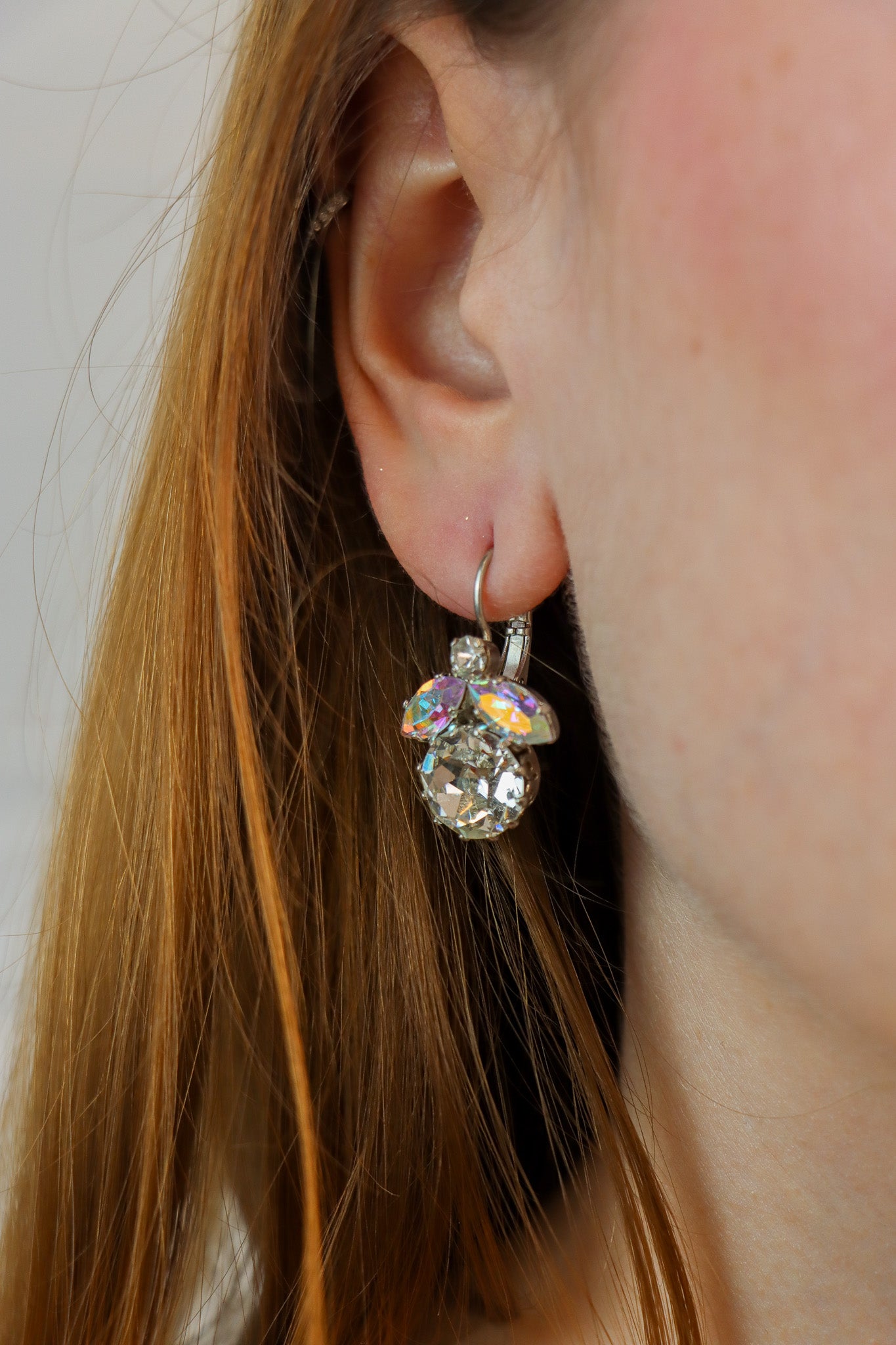 Boucles d'oreilles fermoir oreilles percées en strass - Bijou fantaisie de luxe
