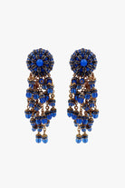 Boucles d'oreilles bleu calcédoine jean pendantes fermoir clip en perles et strass - Handmade