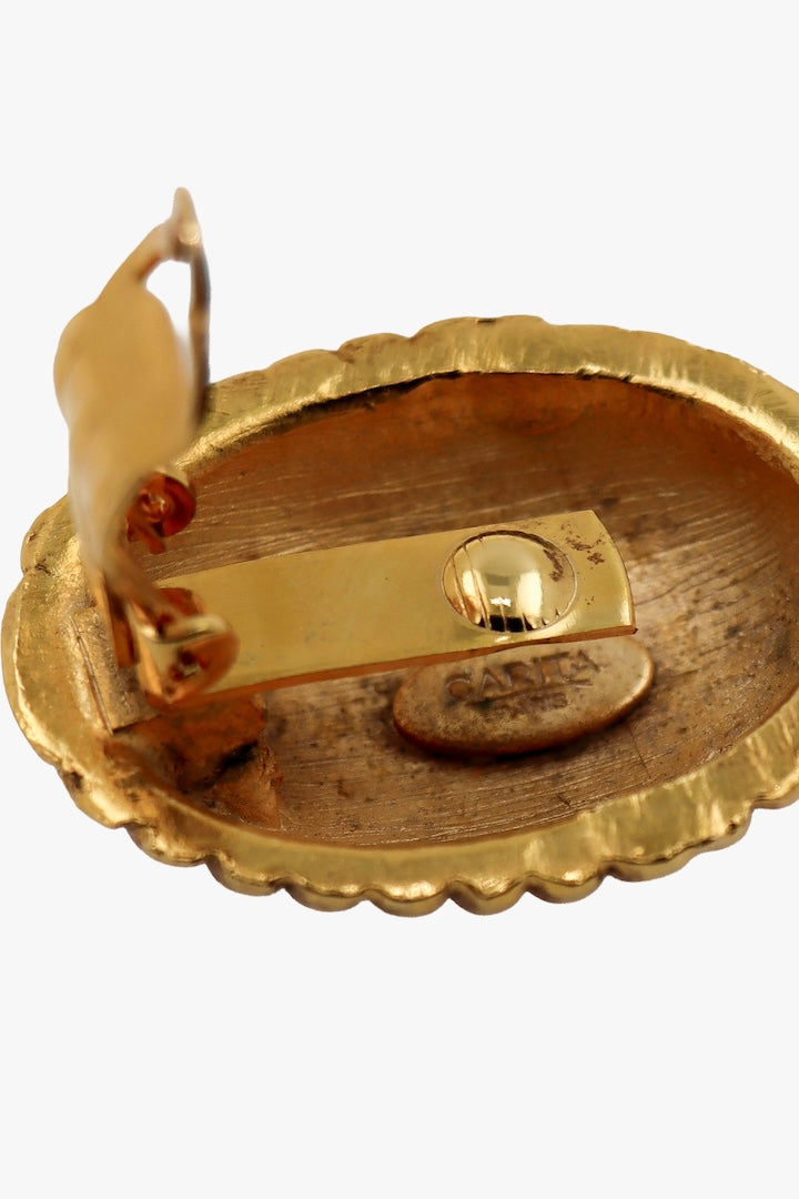 Boucles d'Oreilles Vintage Dorées cabochon et fermoir clip Carita Paris