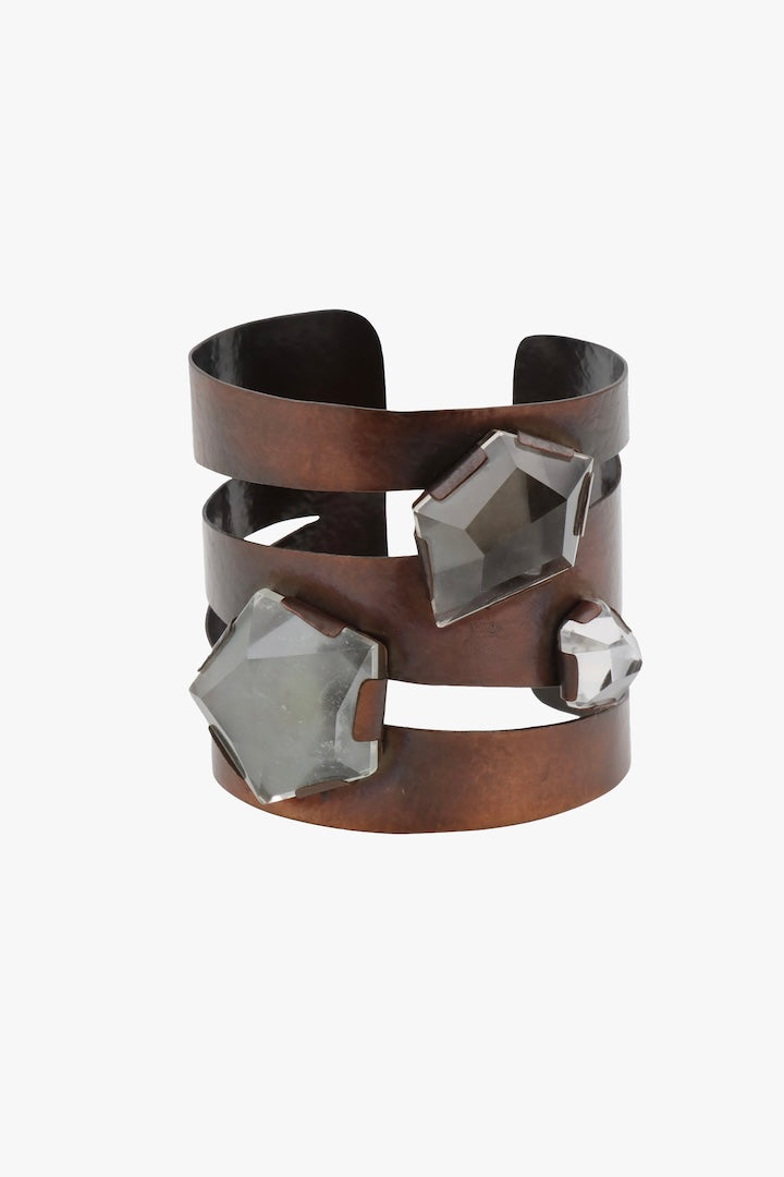 Manchette vintage Van der straeten en cuivre et strass - collection vintage