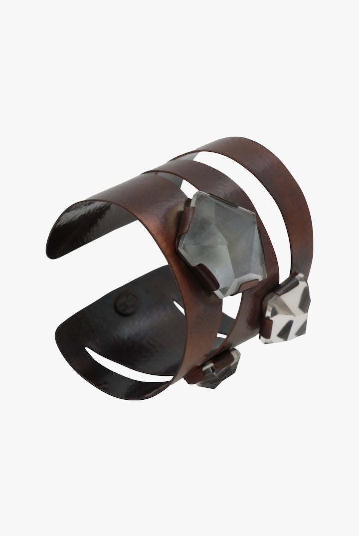 Grosse Manchette vintage Van der straeten en cuivre et strass signé