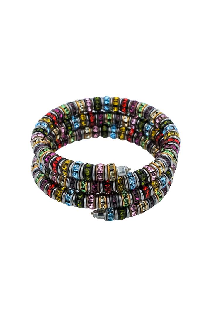 Bracelet en strass multicolore dorée et argentée et au cristaux roses , vert, bleu, jaune , violet etc...