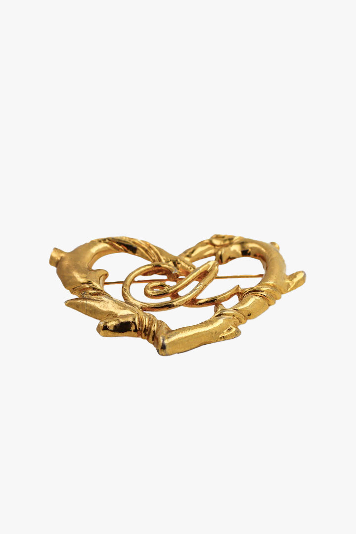 Broche doré vintage en forme de coeur ornée d'épine accessoire fantaisie