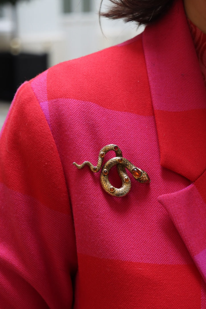 Broche serpent doré et topaze vintage mode