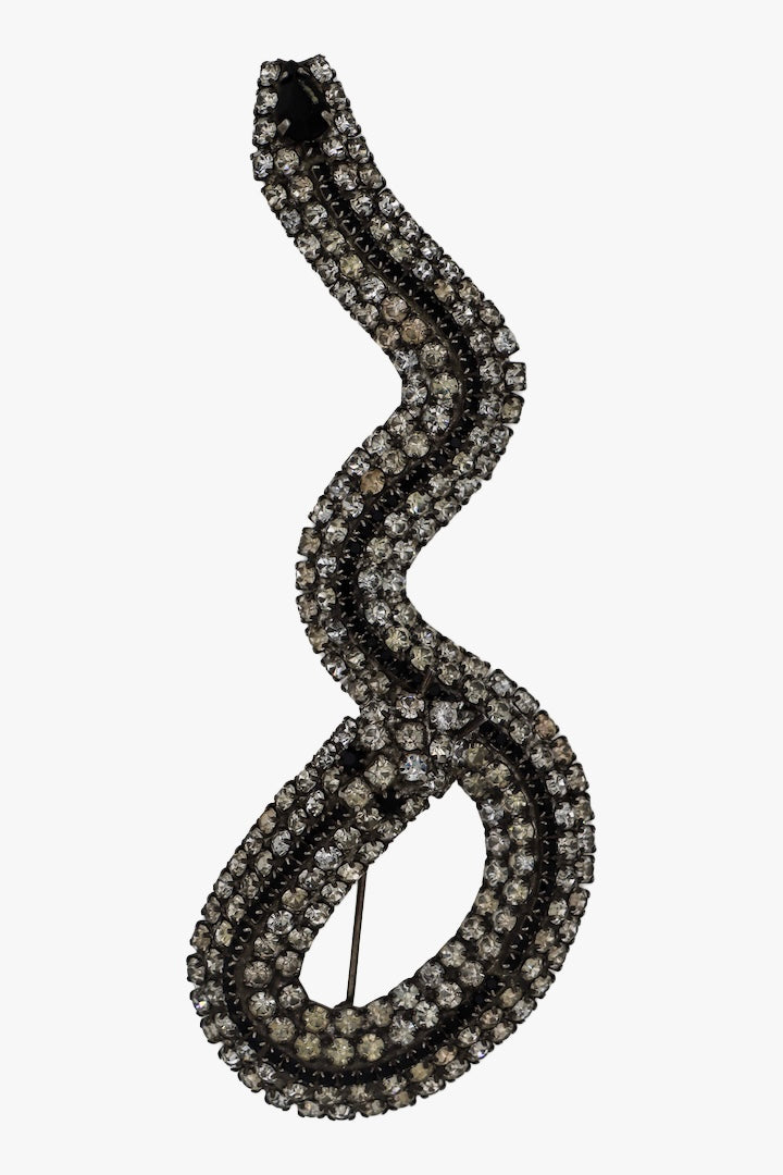 Grosse broche en forme de serpent en strass argenté et noir spécial nouvel an chinois - 2025