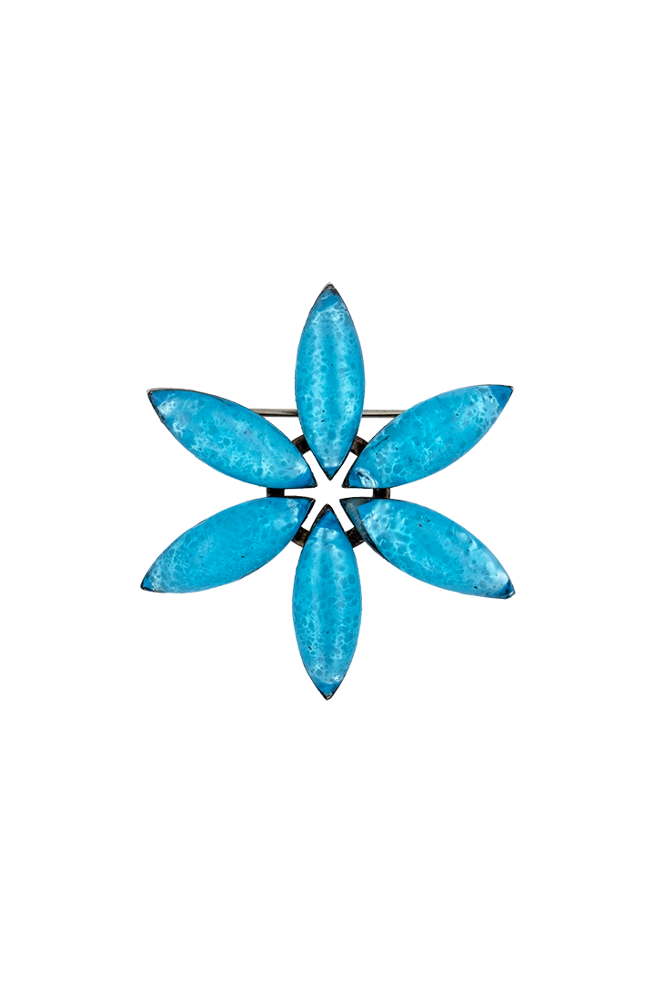 Broche en forme de fleurs vintage bleu turquoise