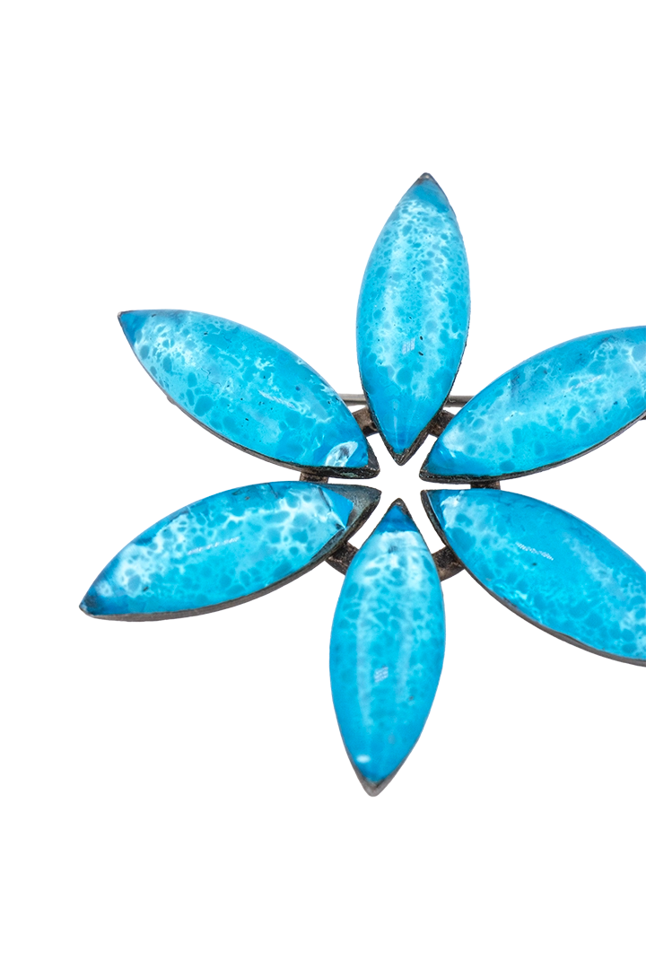 Broche en forme de fleur bleu turquoise lagon vintage