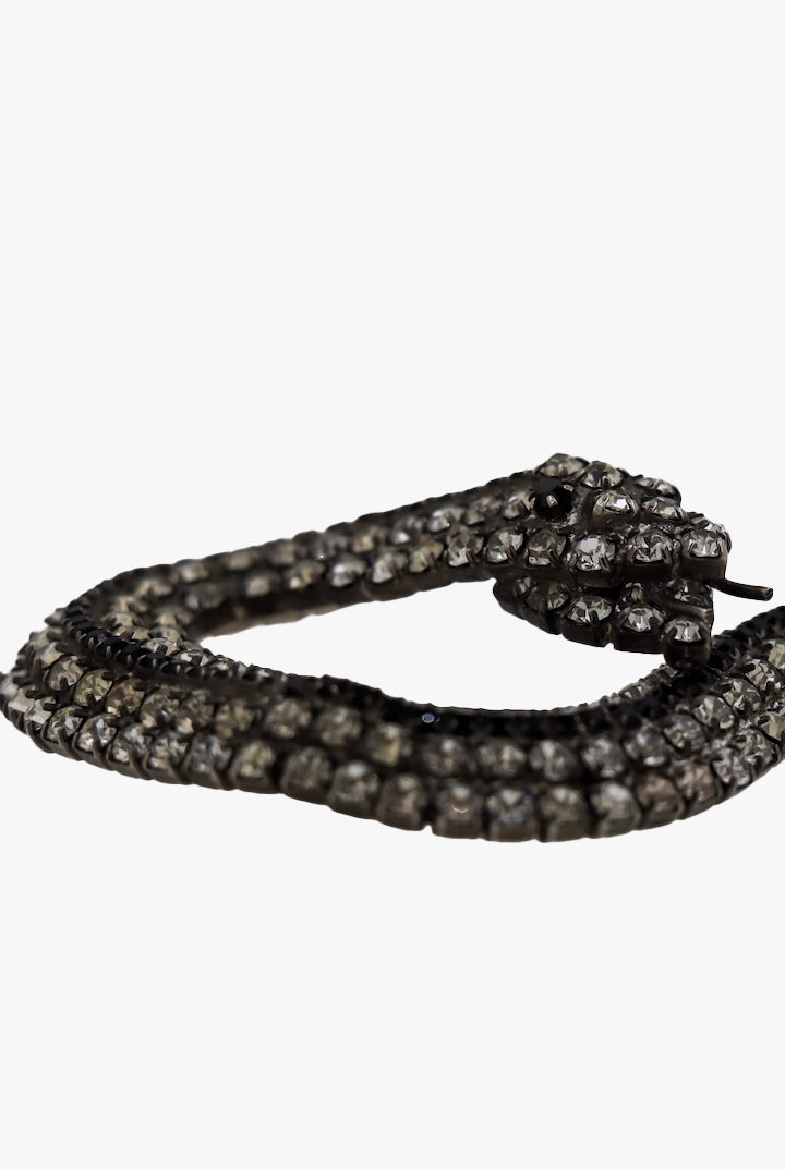 Grosse broche spéciale nouvel an chinois en forme de serpent en strass blanc et noir