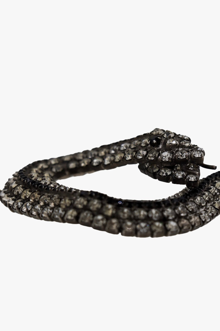 Grosse broche spéciale nouvel an chinois en forme de serpent en strass blanc et noir