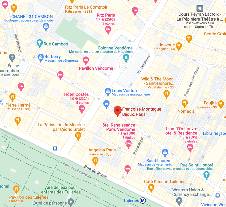 Localisation de la boutique Françoise Montague à coté de la Place Vendôme
