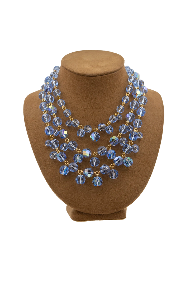 Collier 3 rangs perles bleu saphir Françoise Montague, reflets nacrés, look chic et affirmé