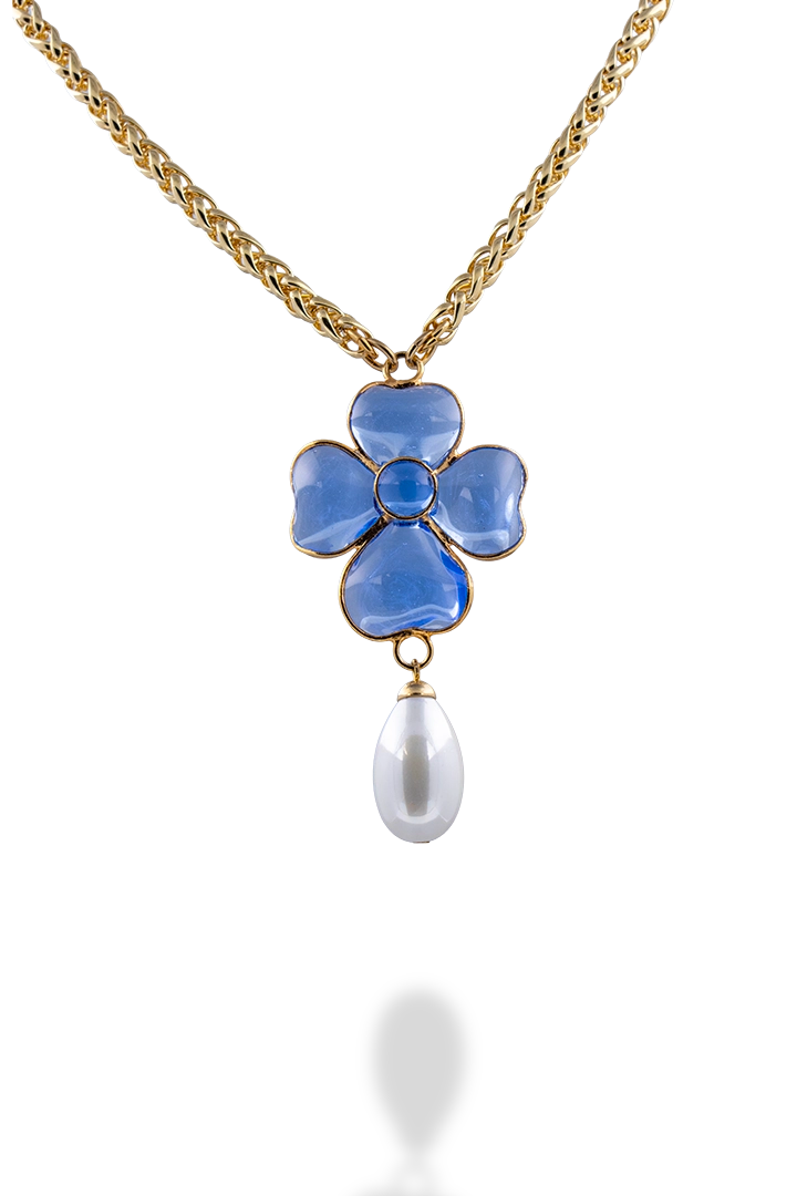 Collier en pâte de verre fait à la main en France Saphir