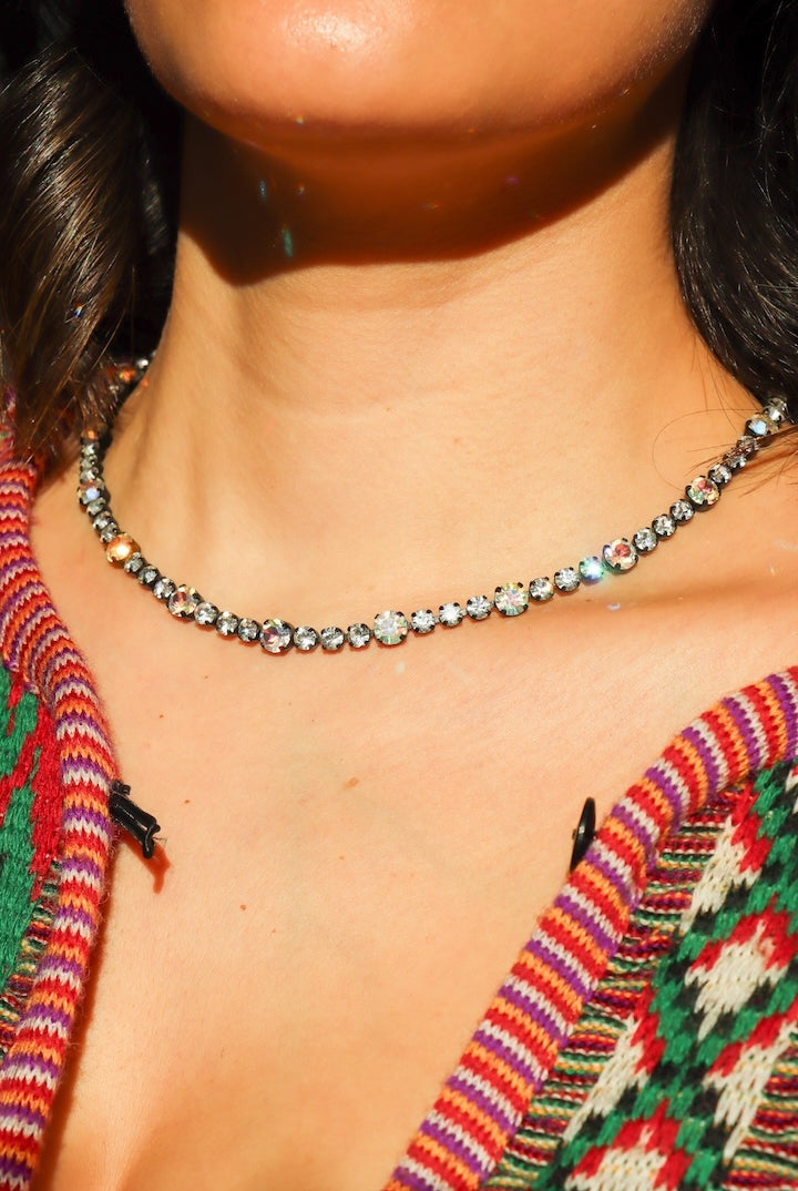 Collier ras de cou en strass blanc femme