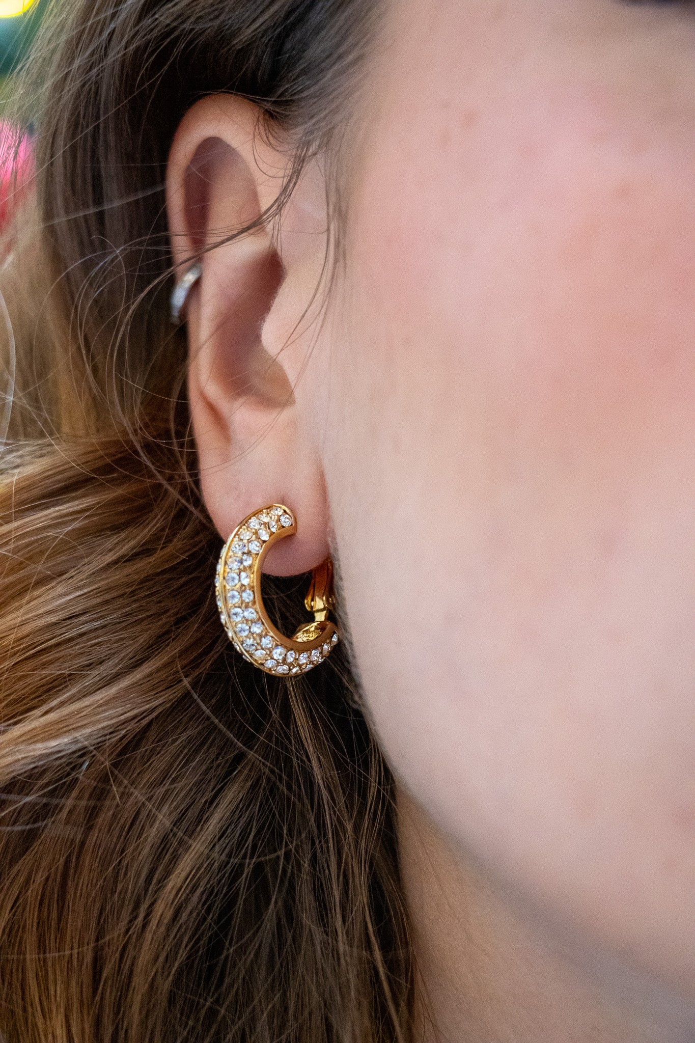 Boucles d'Oreilles créoles strass cristal et doré - bijou fantaisie de luxe