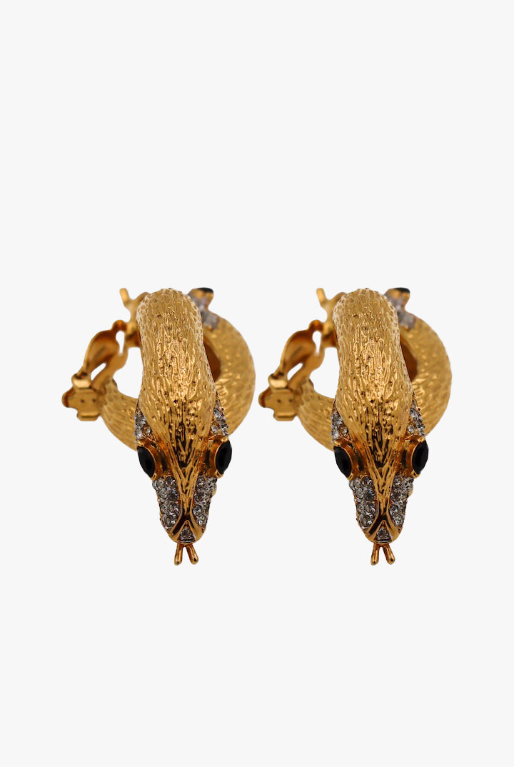 Boucles d'oreilles vintage doré en forme de serpent détail strass