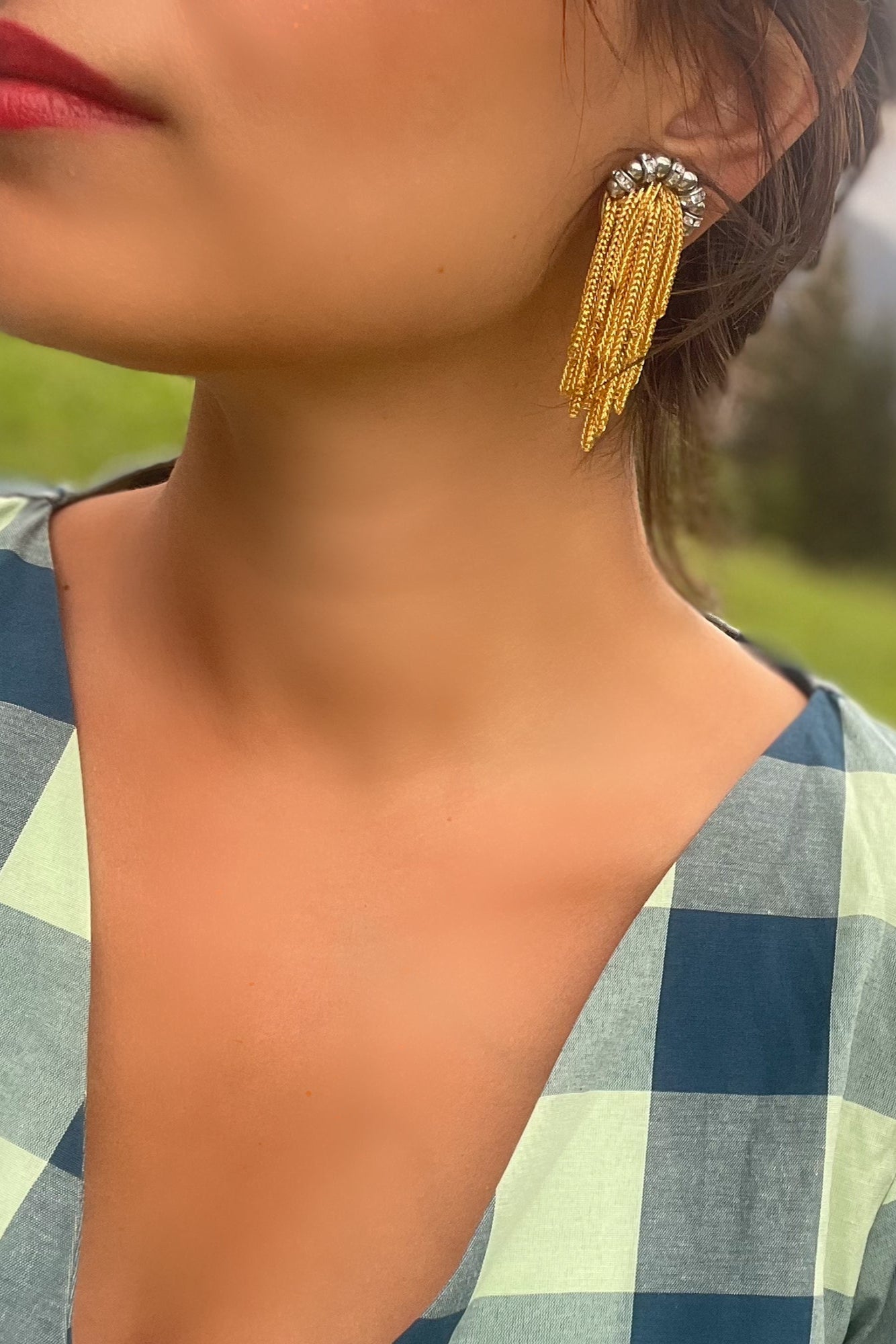 Boucles en chaîne dorée et perles argentées - fait à la main - Françoise Montague