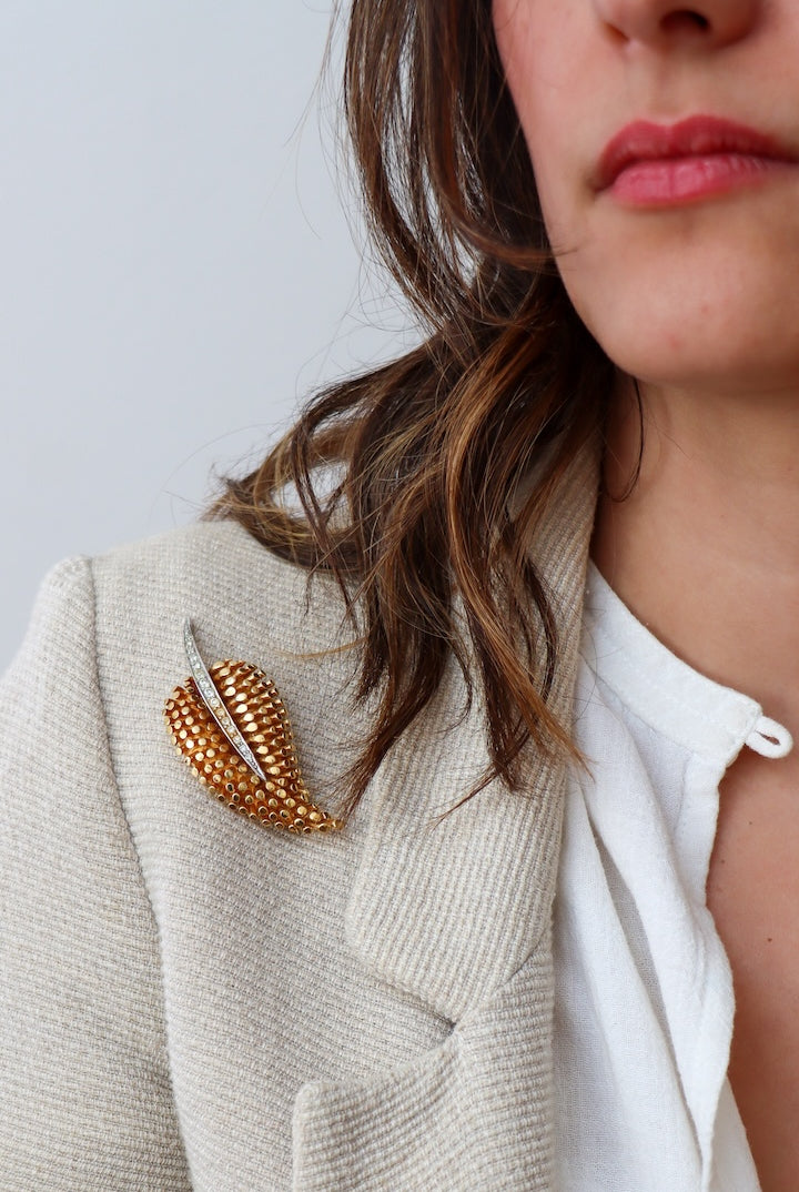 Petite broche vintage en forme de feuille du créateur marcel boucher - Accessoire Fantaisie