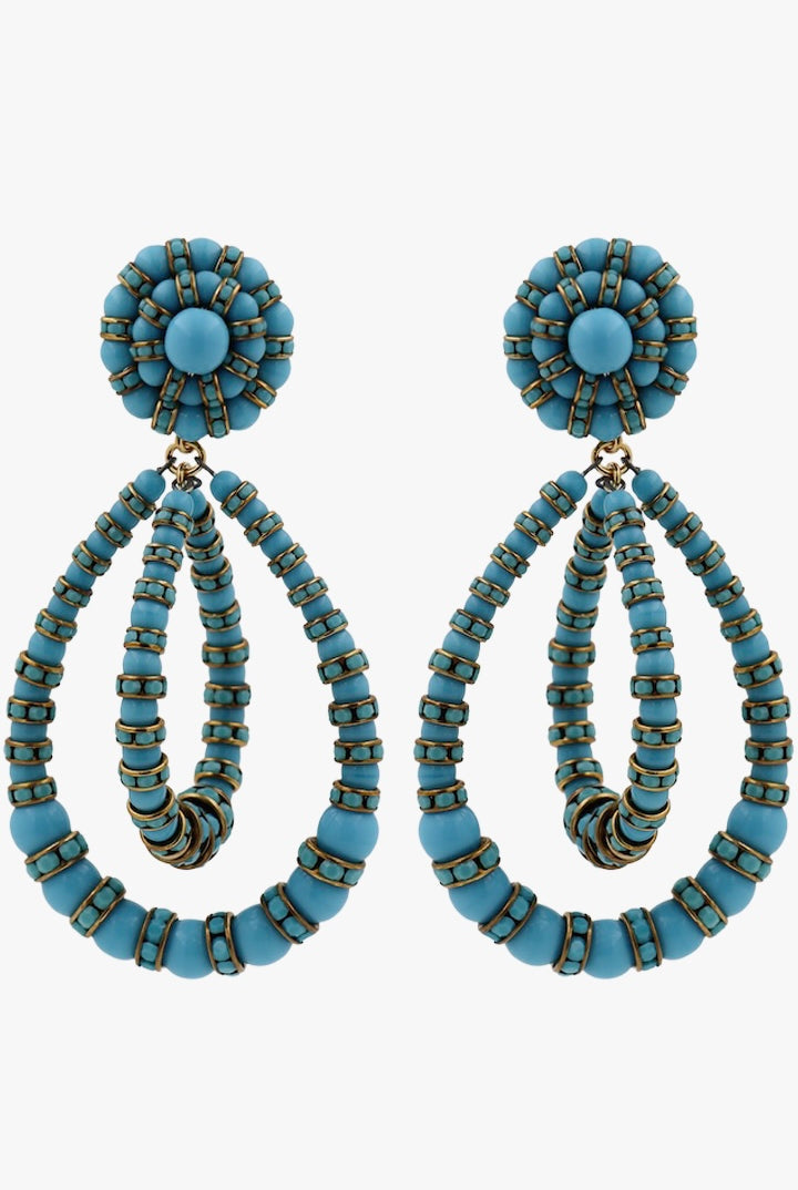 Boucles d'oreilles fermoir clip bleu turquoise en perle - fait main - françoise montague