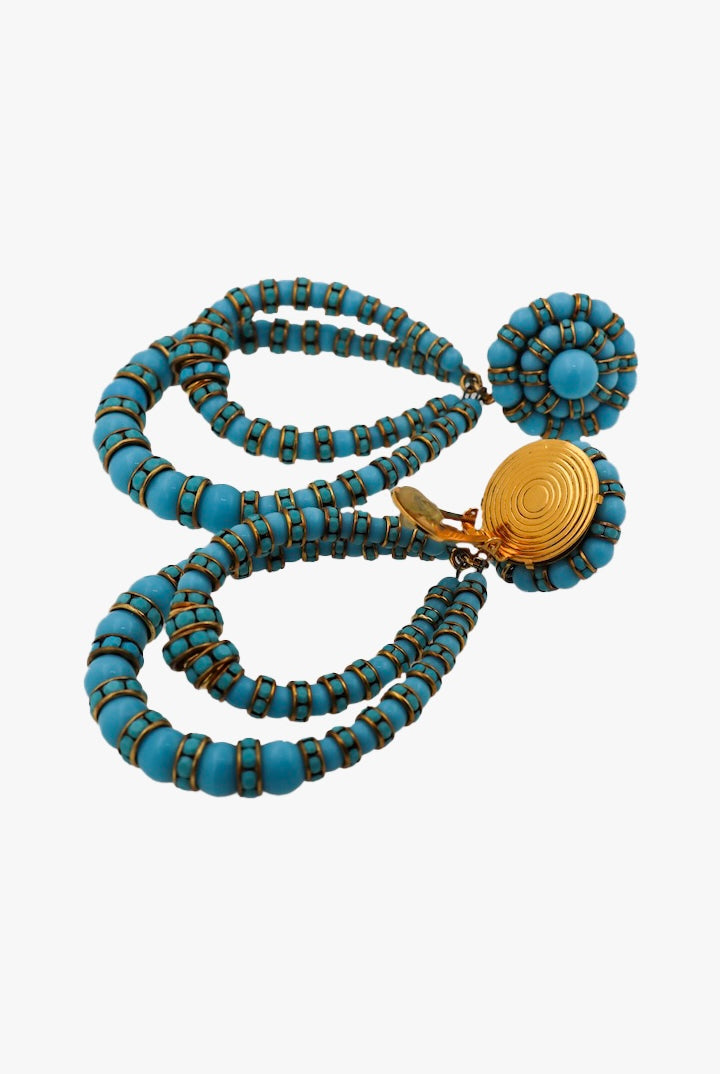 Boucles d'oreilles XXL fermoir clip doré bleu turquoise tendance